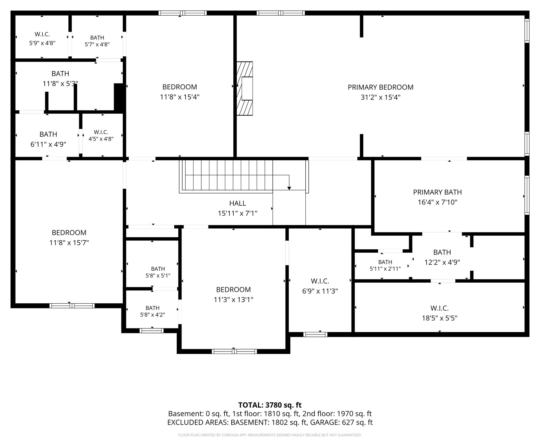 5427 164th Pl Upper Level floor plan with measurements