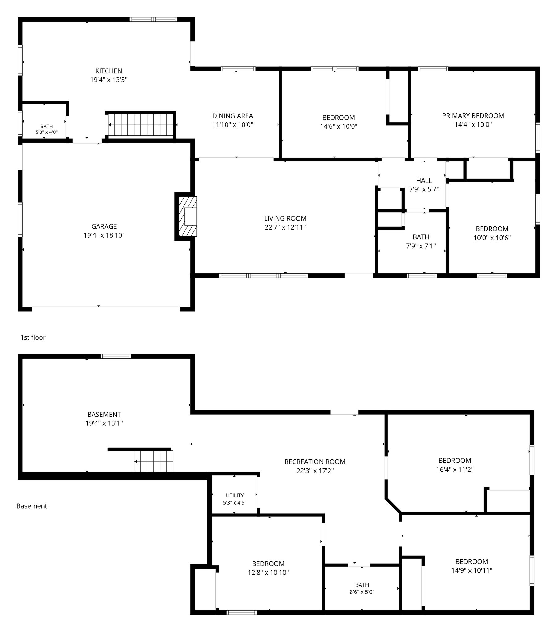 9277 State Ave All Levels floor plan with measurements